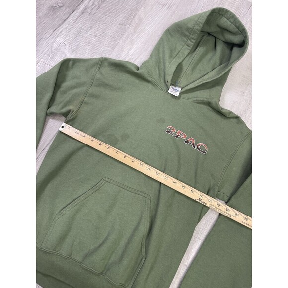 VTG 2Pac Tupac In Memory Of 1971-1996 Green Hoodie Size Small Rap Y2K V - Picture 8 of 9